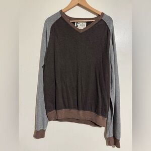 GAP Men's V-Neck Sweater - Dark Brown and Light Gray color block XL